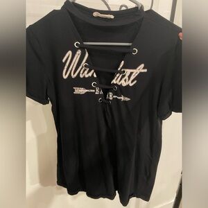 cut out wanderlust shirt with choker